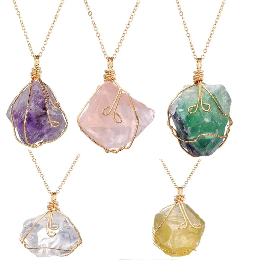 Natural Gemstone Necklace Healing Crystal with Chain