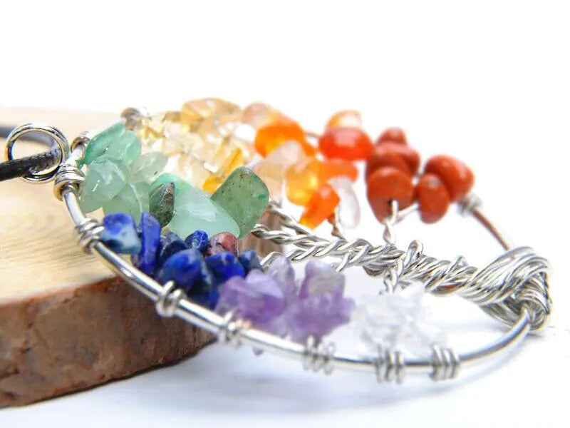 7 Chakra Tree of Life Pendant Necklace - Natural Gemstone Healing Crystals