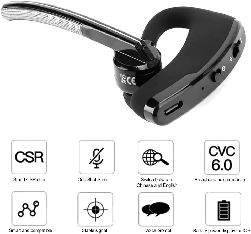 Bluetooth Earpiece Wireless Headset Noise Cancelling Headphones for Drivers & Truckers