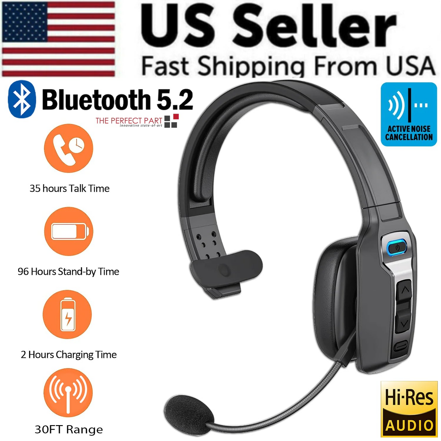 Trucker Bluetooth 5.2 Wireless Headset With Noise Cancelling Mic