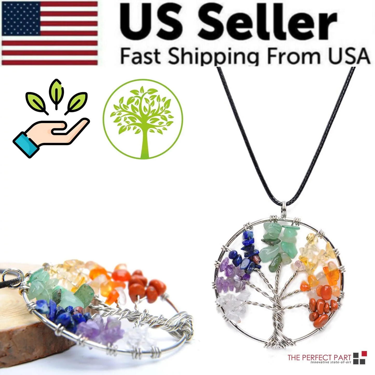 7 Chakra Tree of Life Pendant Necklace - Natural Gemstone Healing Crystals