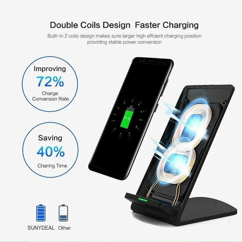 Qi Wireless Fast Charger Charging Pad Stand Dock For Samsung Galaxy & iPhones