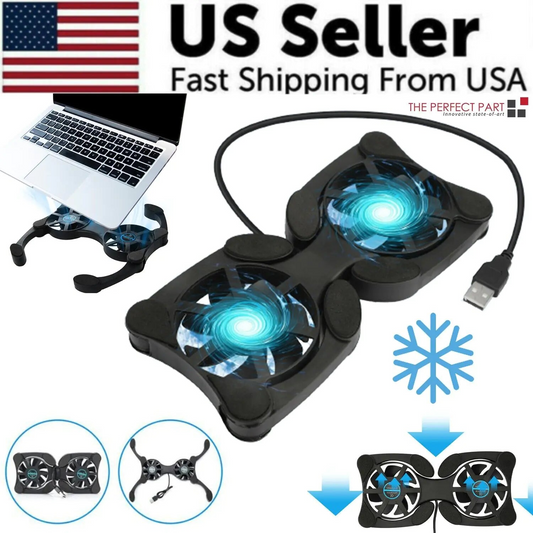 Dual USB Cooling Fan Pad Foldable Slim Fans Cooler Stand For Laptop & PC