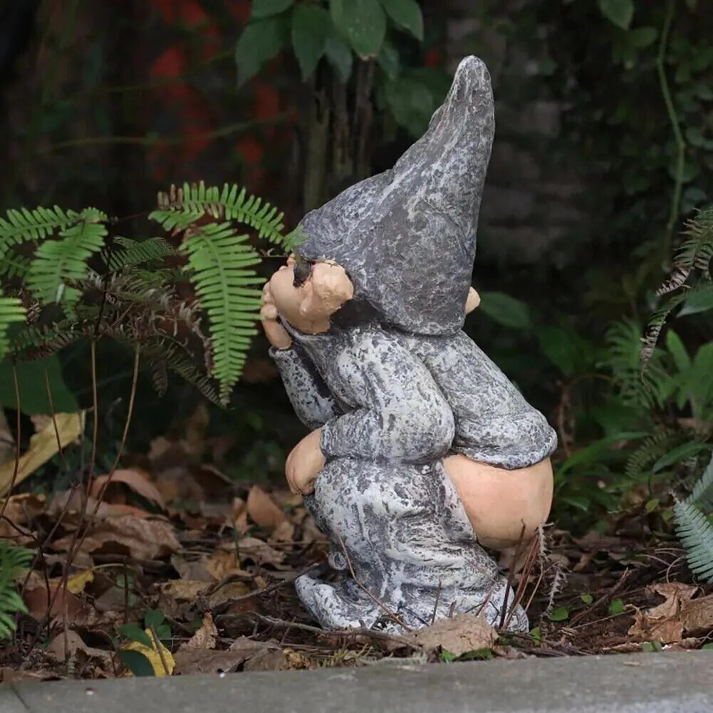 Pooping Naughty Gnome Miniature Statue Garden Ornament