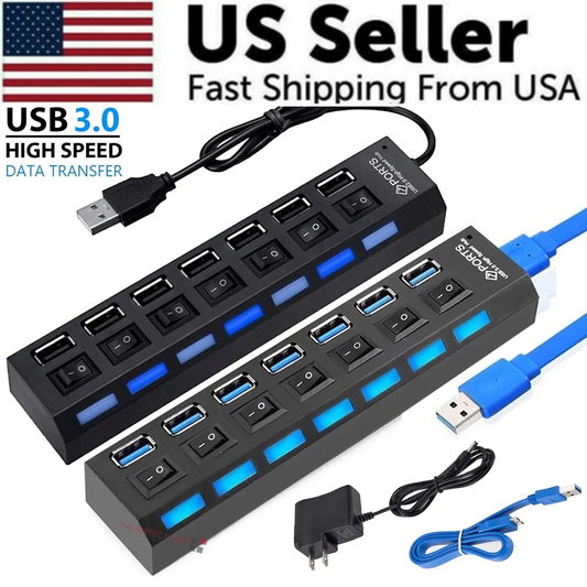 7 Port USB 2.0 / 3.0 Hub Splitter Adapter High Speed