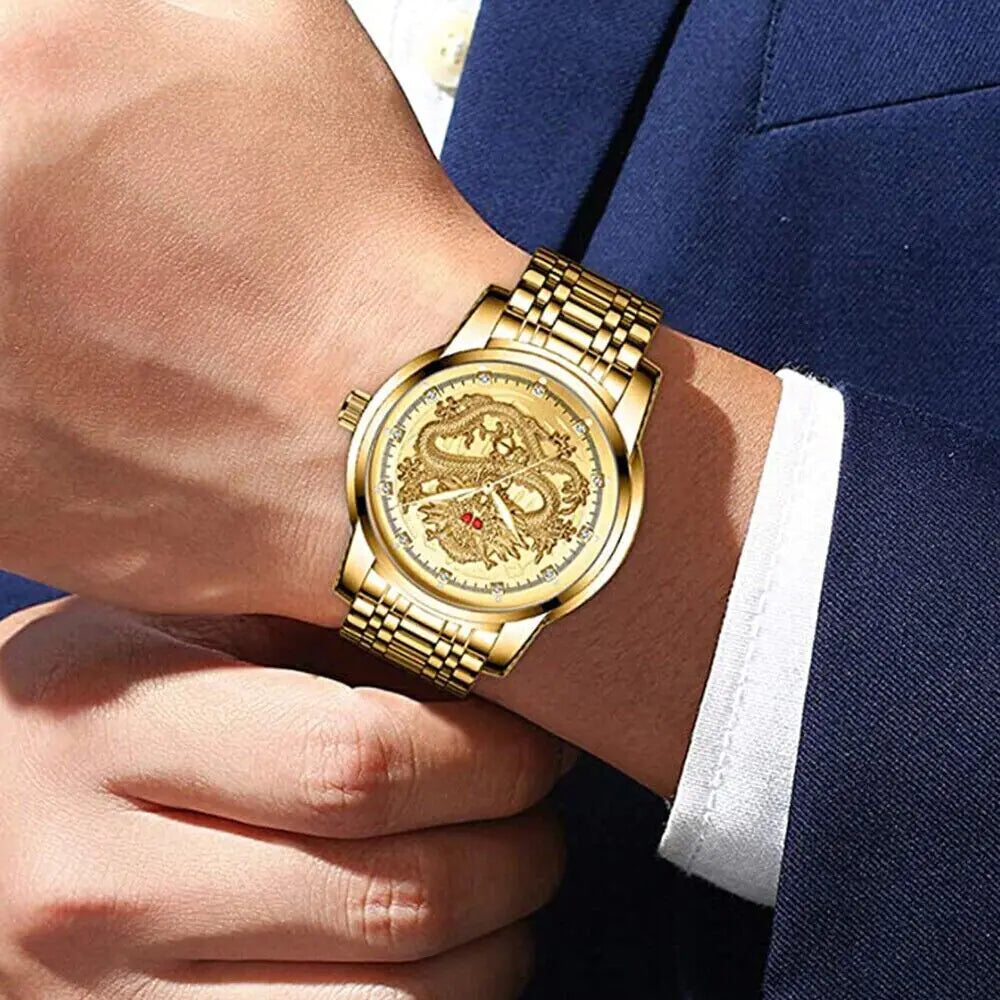 Business Gift Waterproof Gold Men's Diamond Quartz Watch