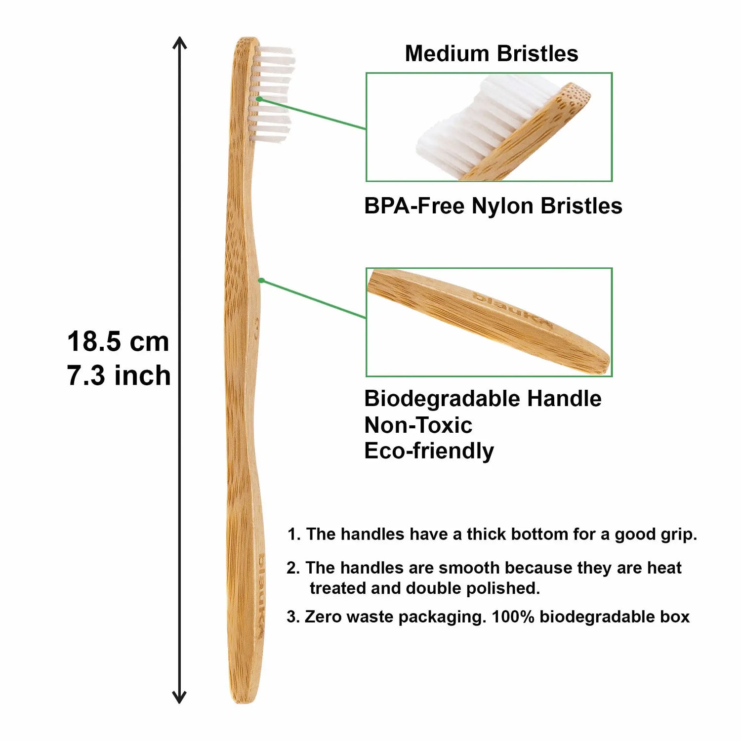 Bamboo Toothbrush Set 5-Pack - Bamboo Toothbrushes with Medium Bristles for Adults - Eco-Friendly, Biodegradable, Natural Wooden Toothbrushes