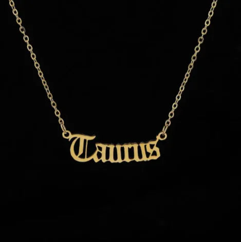 12 Zodiac Stainless Steel Pendant Necklace with Gold Chain