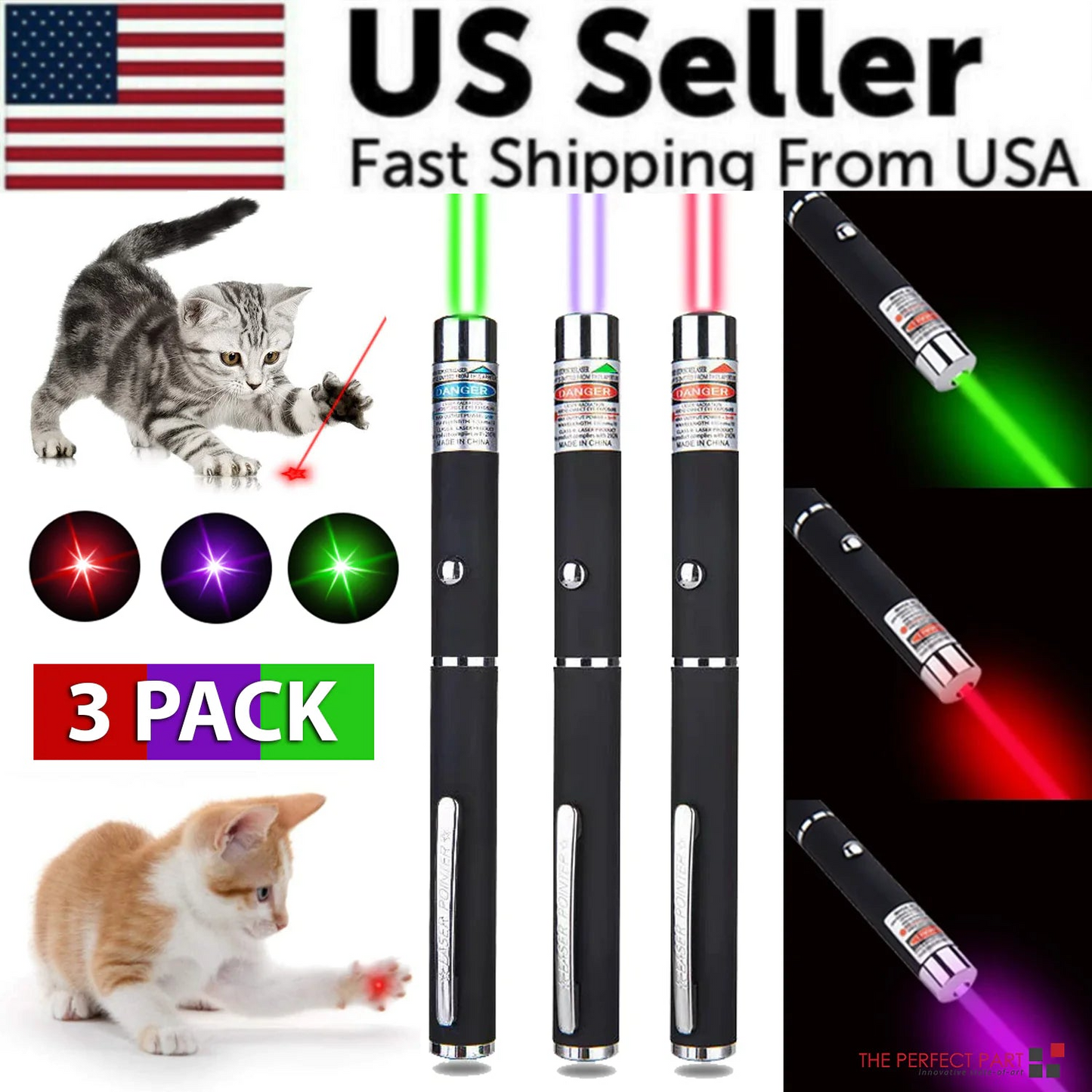 3 Packs 900 Mile Laser Pointer Pen Green Blue Red Light Visible Beam Laser