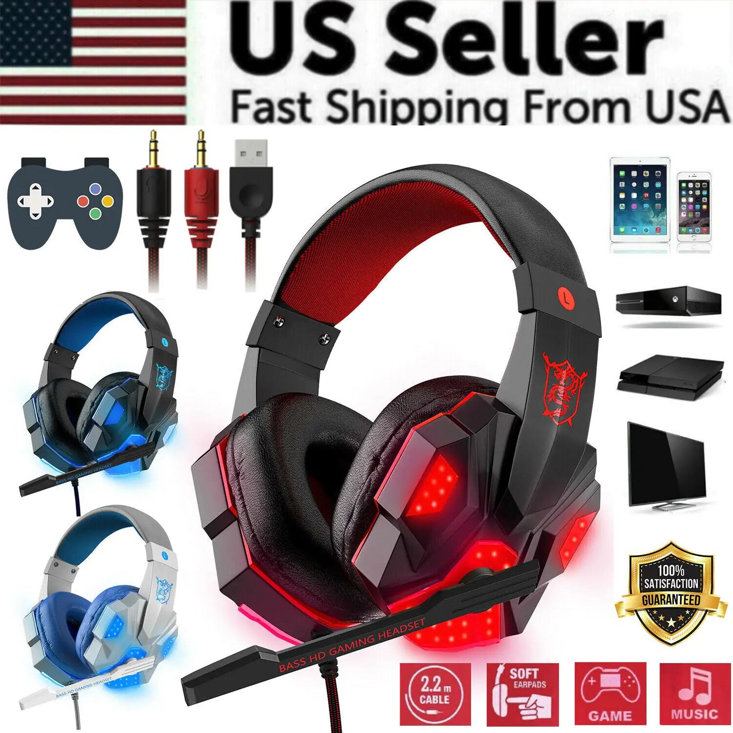 3.5mm Gaming Headset LED Headphones