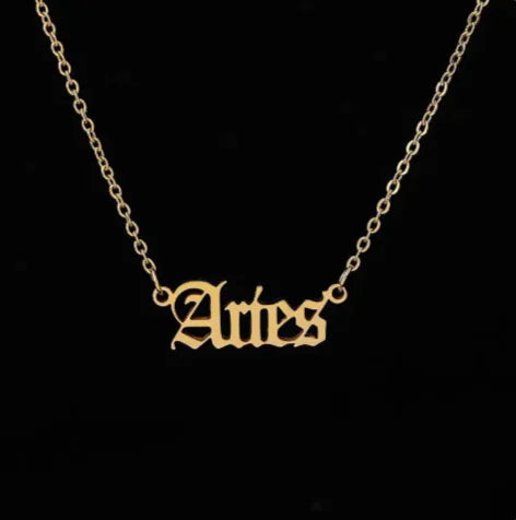 12 Zodiac Stainless Steel Pendant Necklace with Gold Chain