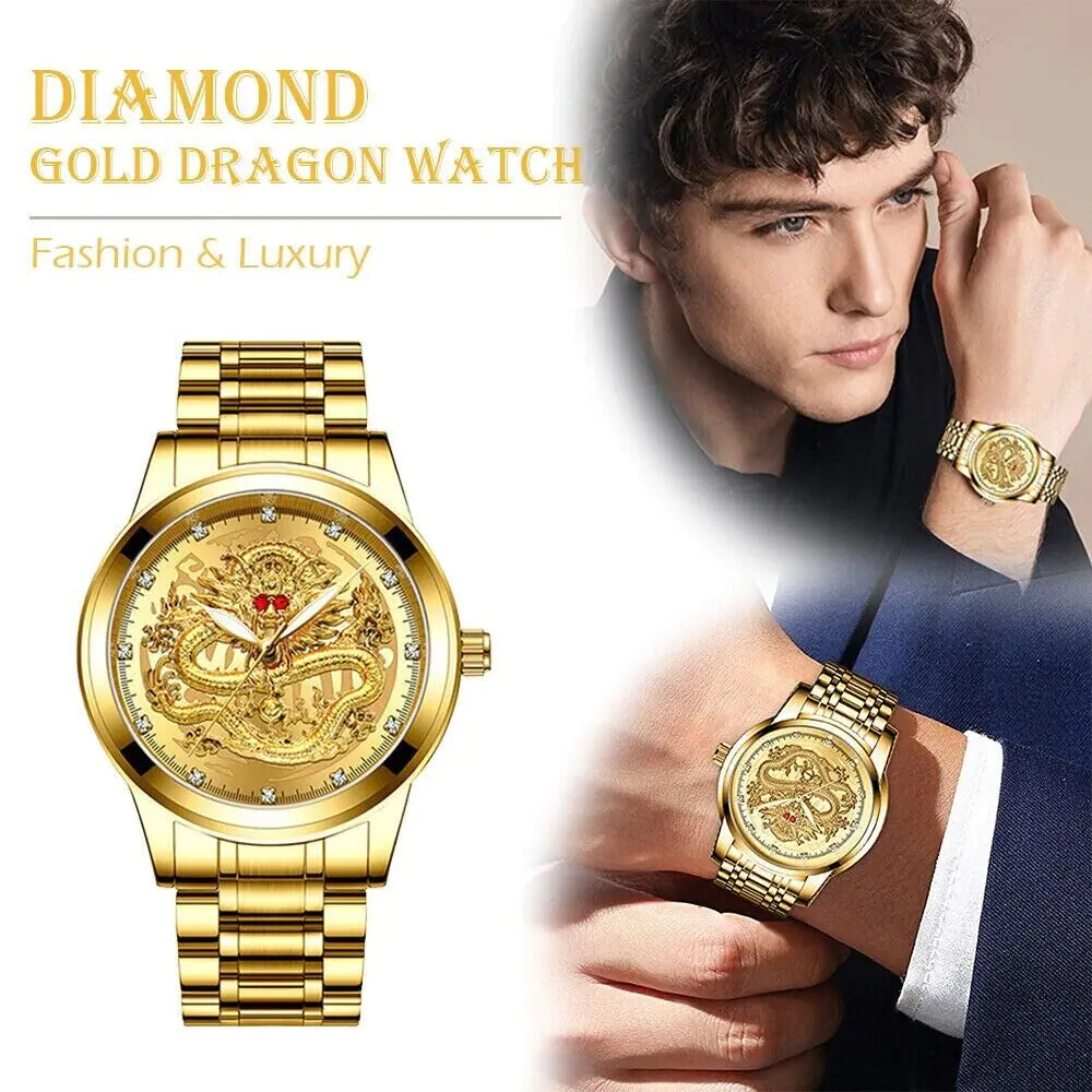 Business Gift Waterproof Gold Men's Diamond Quartz Watch