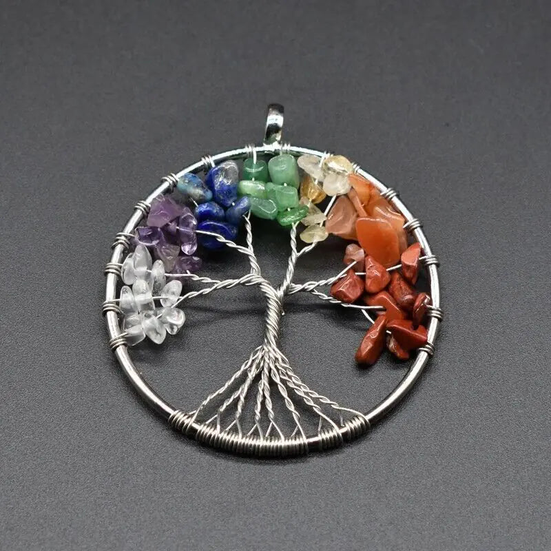 7 Chakra Tree of Life Pendant Necklace - Natural Gemstone Healing Crystals