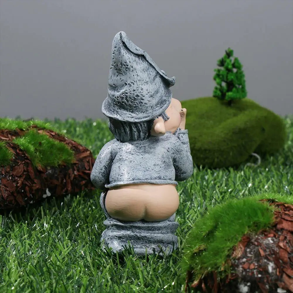 Pooping Naughty Gnome Miniature Statue Garden Ornament