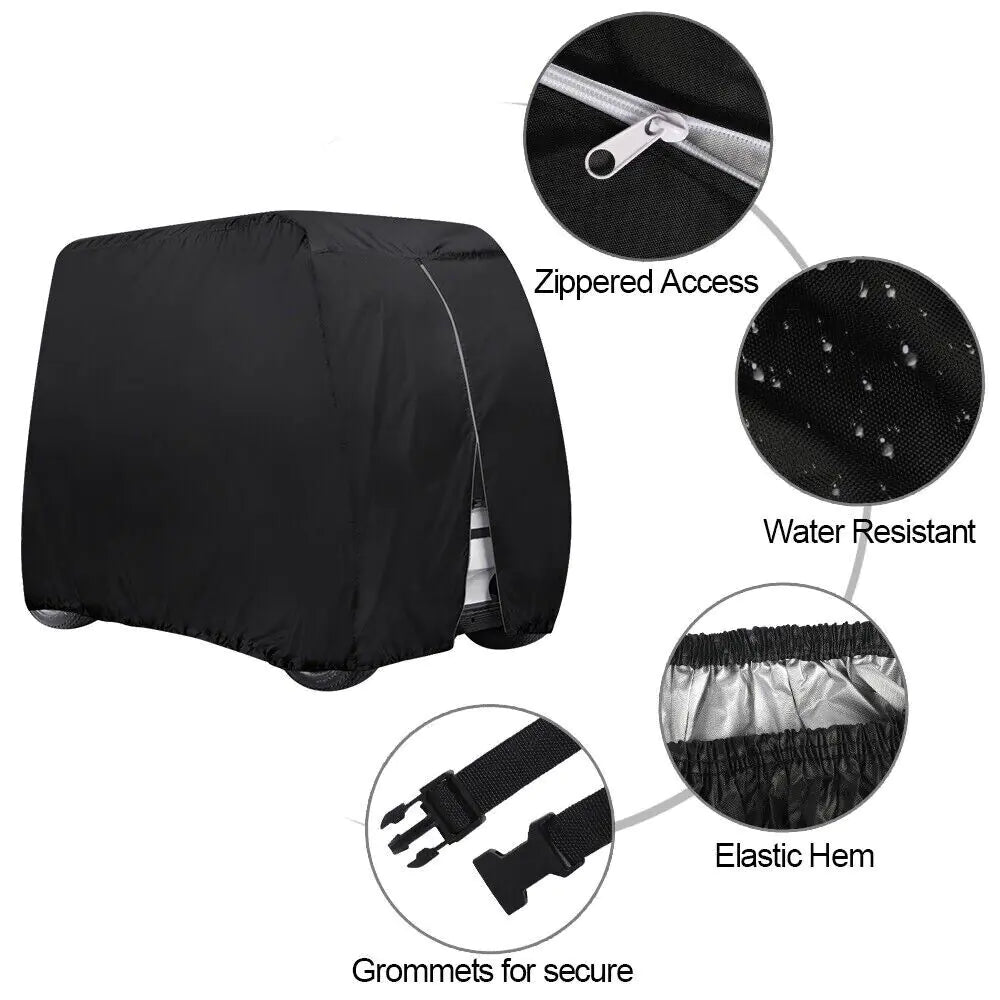 Waterproof 4-Passenger Golf Cart Cover with Zipper & Elastic Hem