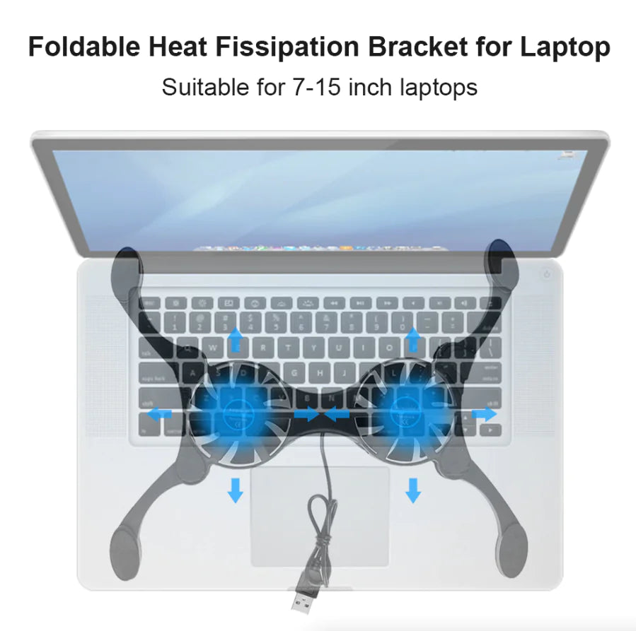 Dual USB Cooling Fan Pad Foldable Slim Fans Cooler Stand For Laptop & PC