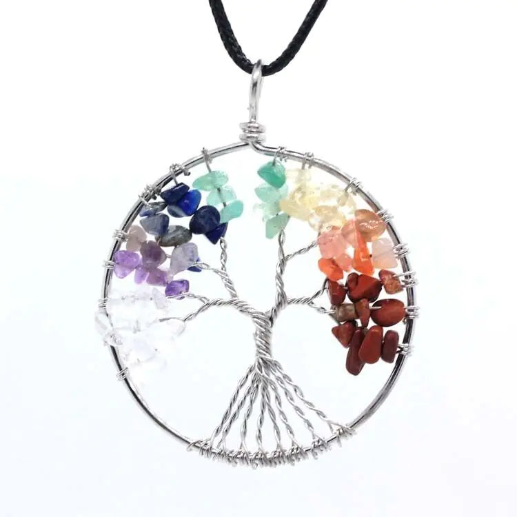 7 Chakra Tree of Life Pendant Necklace - Natural Gemstone Healing Crystals