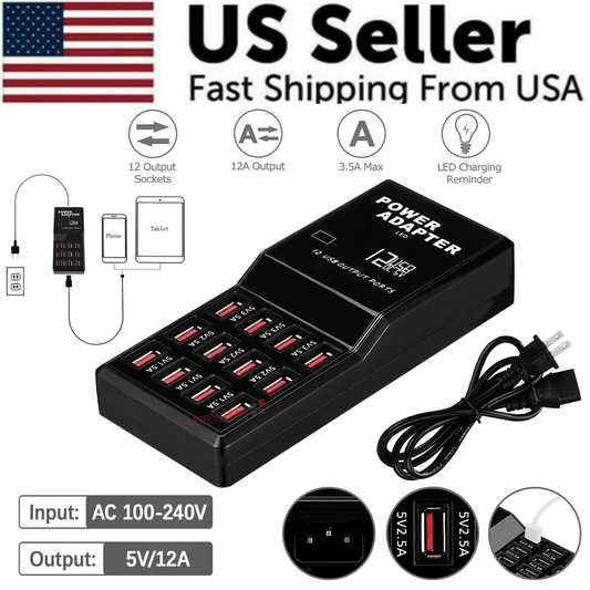 Multi 12 Port USB Charging Station Hub