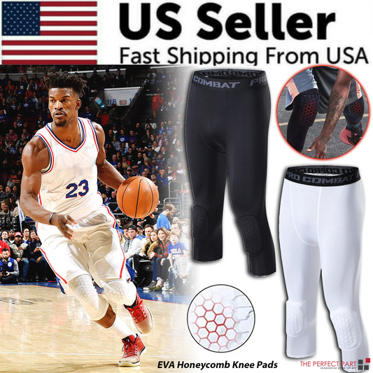 Men's 3/4 Compression Basketball Leggings with Knee Pads