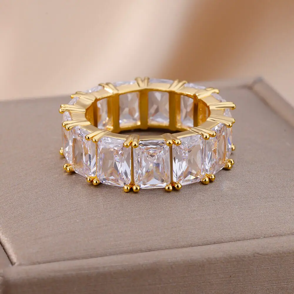 Gleaming Rectangle Zircon Ring Radiant Elegance