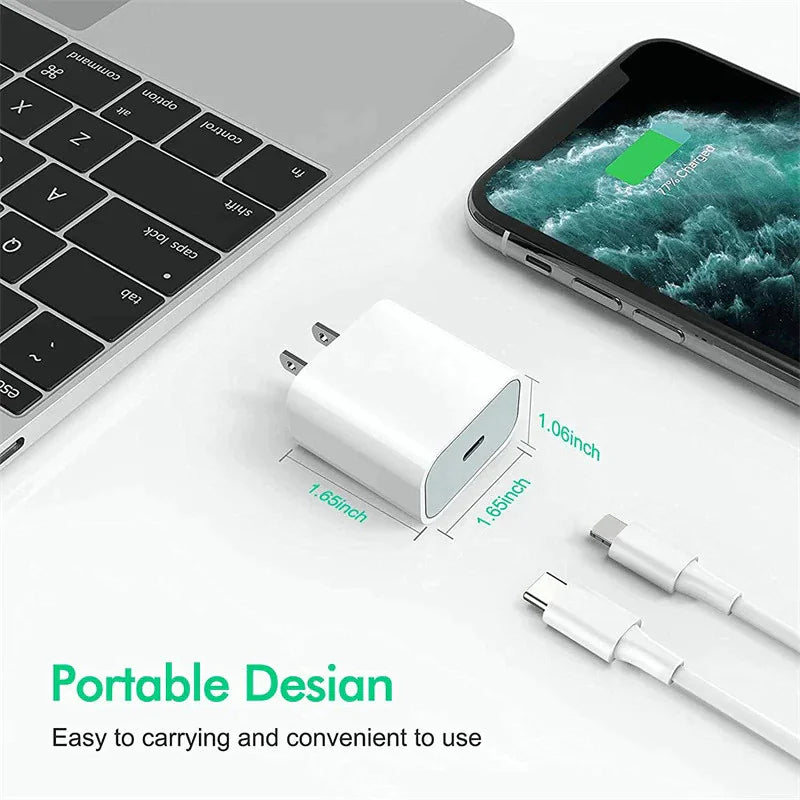 2024 20W USB-C Fast Charger PD Adapter Cable For iPhone 14/13/12/11 XR Pro iPad