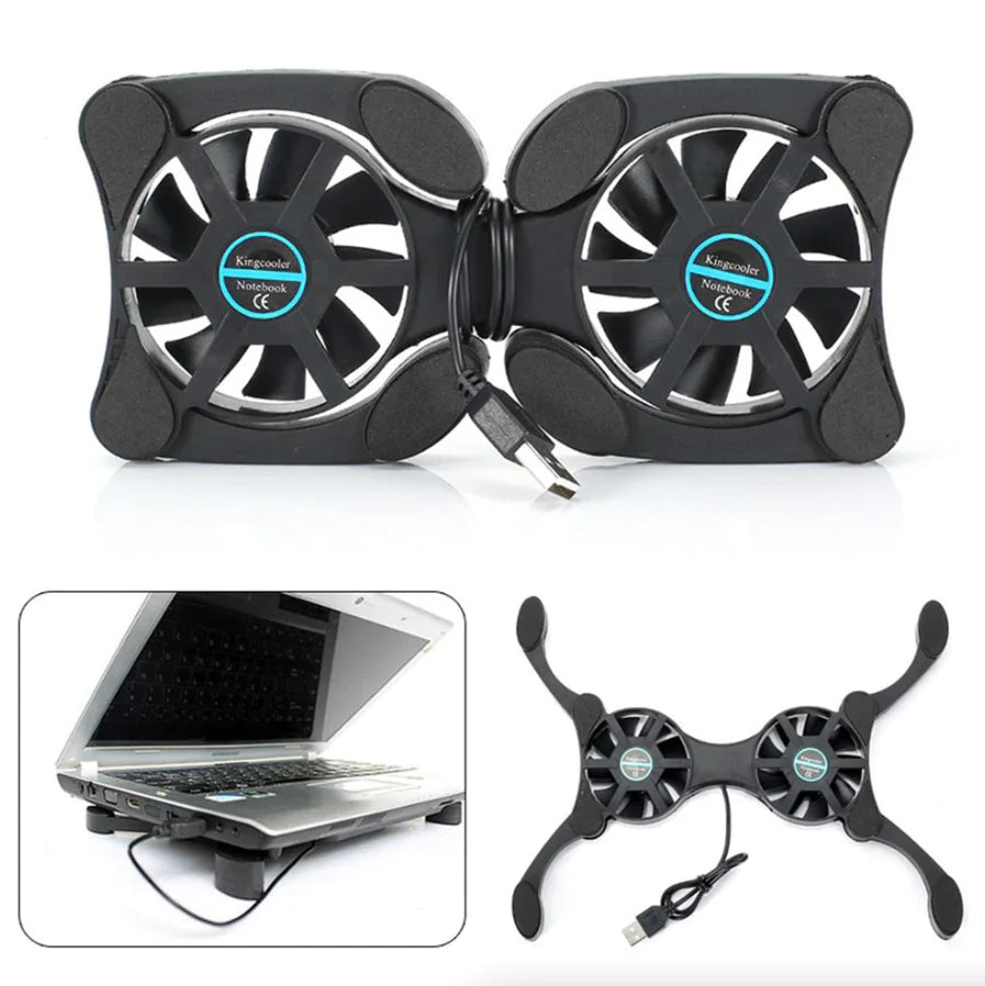 Dual USB Cooling Fan Pad Foldable Slim Fans Cooler Stand For Laptop & PC