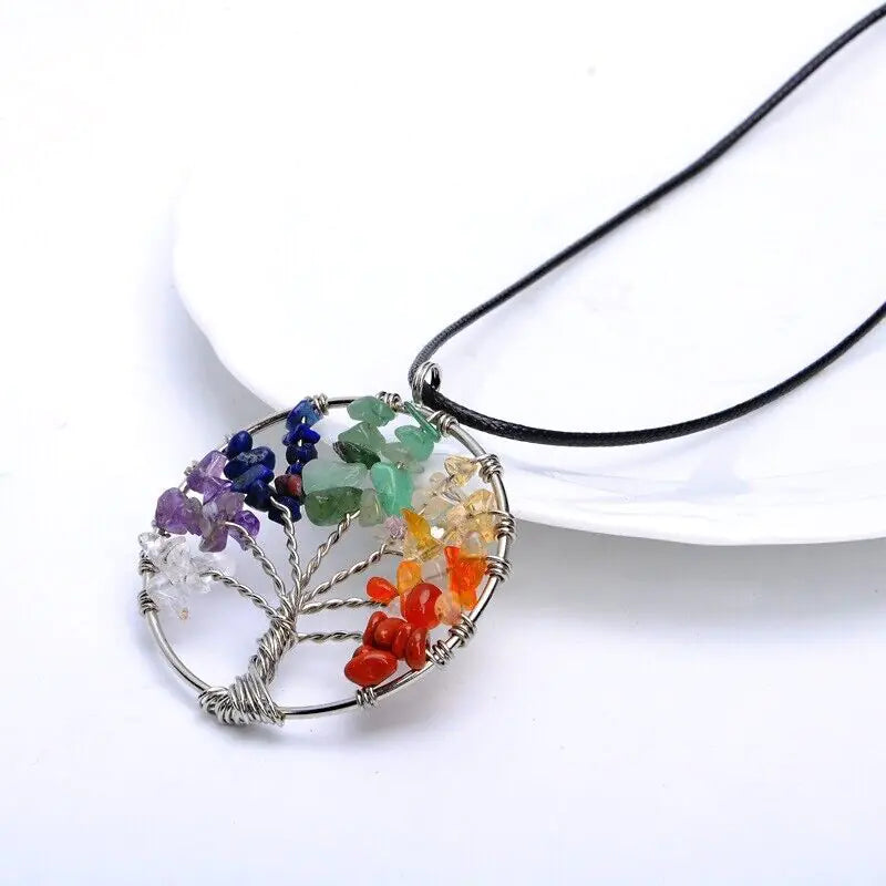 7 Chakra Tree of Life Pendant Necklace - Natural Gemstone Healing Crystals