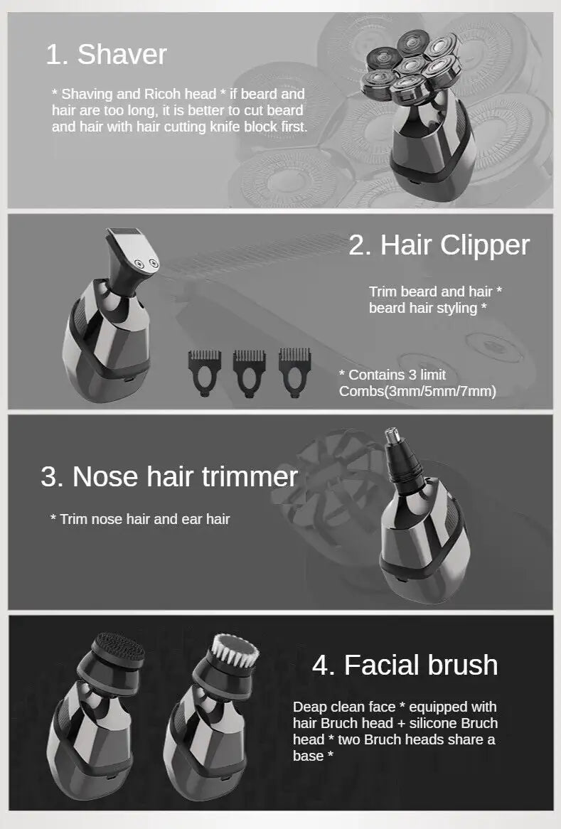 7D Cordless Men’s 5-In-1 Electric Head Shaver