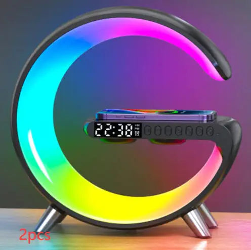 G Shaped LED Lamp Bluetooth Speaker Wireless Charger - Assortique. Inc