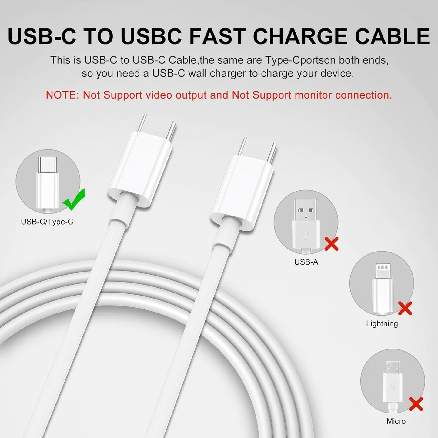 10 Pack For Samsung and iPhone 15 USB-C to USB-C Fast Charger