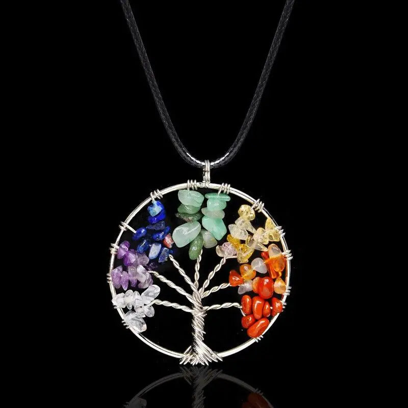 7 Chakra Tree of Life Pendant Necklace - Natural Gemstone Healing Crystals