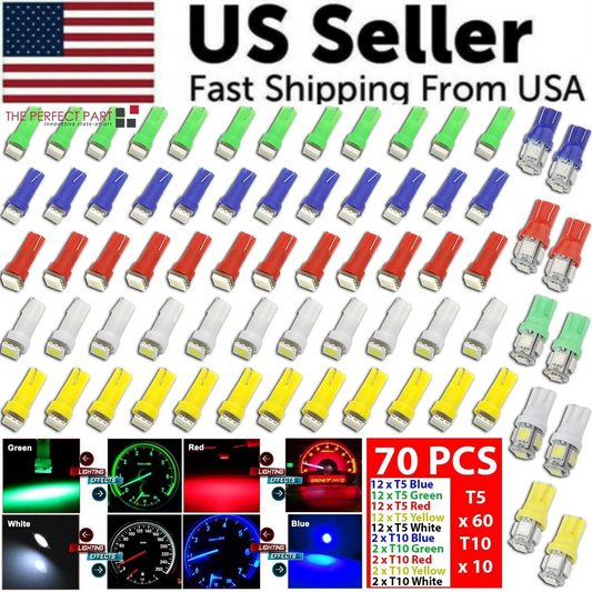 70PCS T5 T10 5050-SMD LED Speedometer Instrument Gauge Cluster Dash Light Bulbs