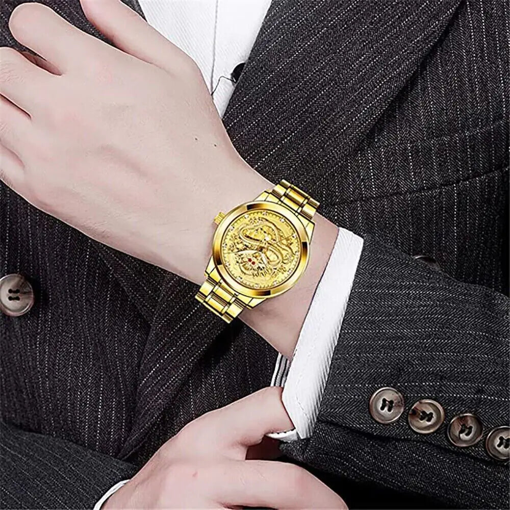 Business Gift Waterproof Gold Men's Diamond Quartz Watch