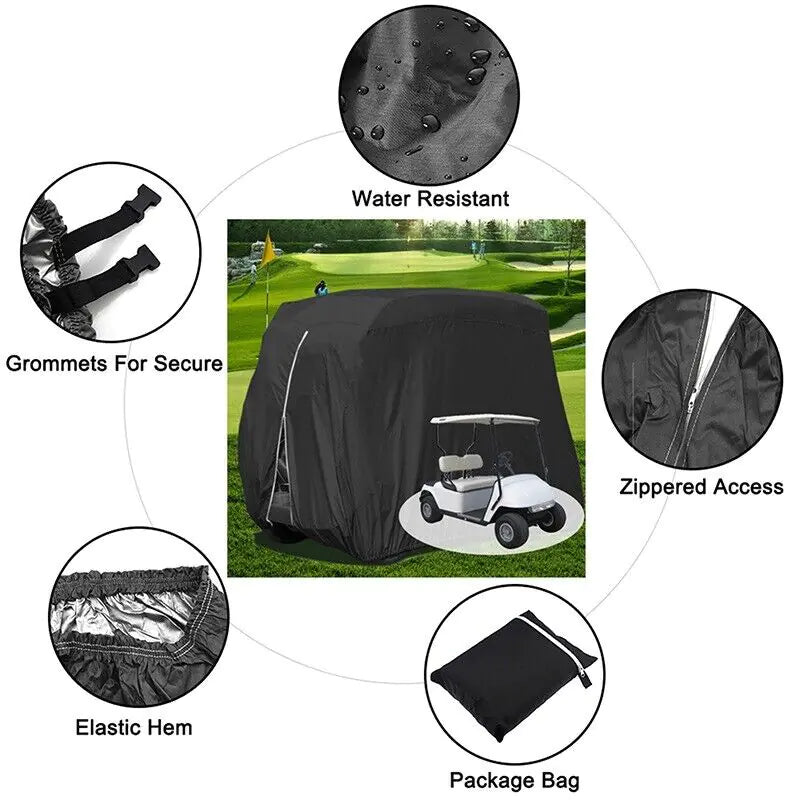 Waterproof 4-Passenger Golf Cart Cover with Zipper & Elastic Hem