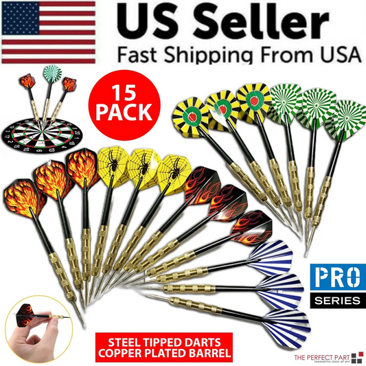 5 Set Professional Steel Tip Darts with Slim Barrels & Flights