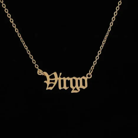 12 Zodiac Stainless Steel Pendant Necklace with Gold Chain