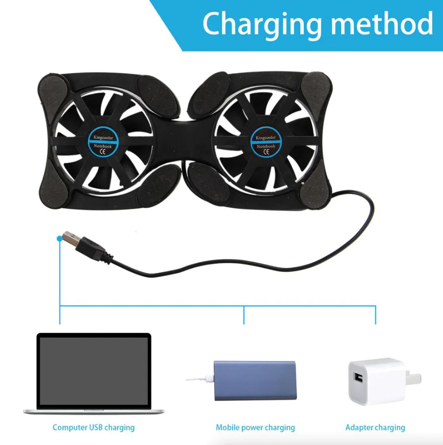 Dual USB Cooling Fan Pad Foldable Slim Fans Cooler Stand For Laptop & PC