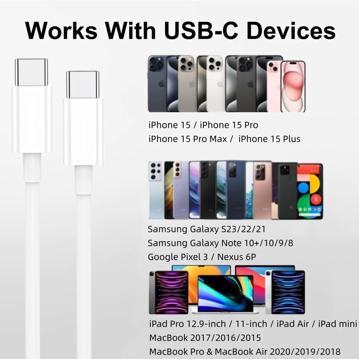 10 Pack For Samsung and iPhone 15 USB-C to USB-C Fast Charger