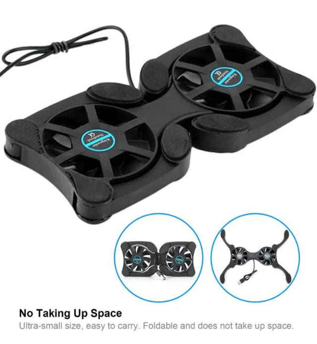 Dual USB Cooling Fan Pad Foldable Slim Fans Cooler Stand For Laptop & PC