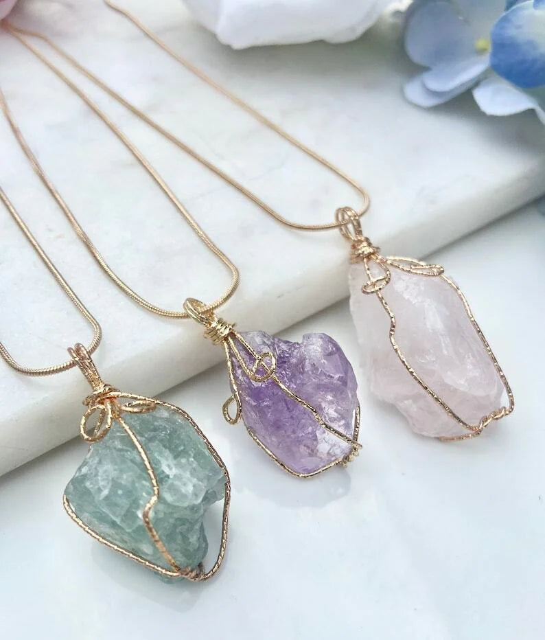 Natural Gemstone Necklace Healing Crystal with Chain