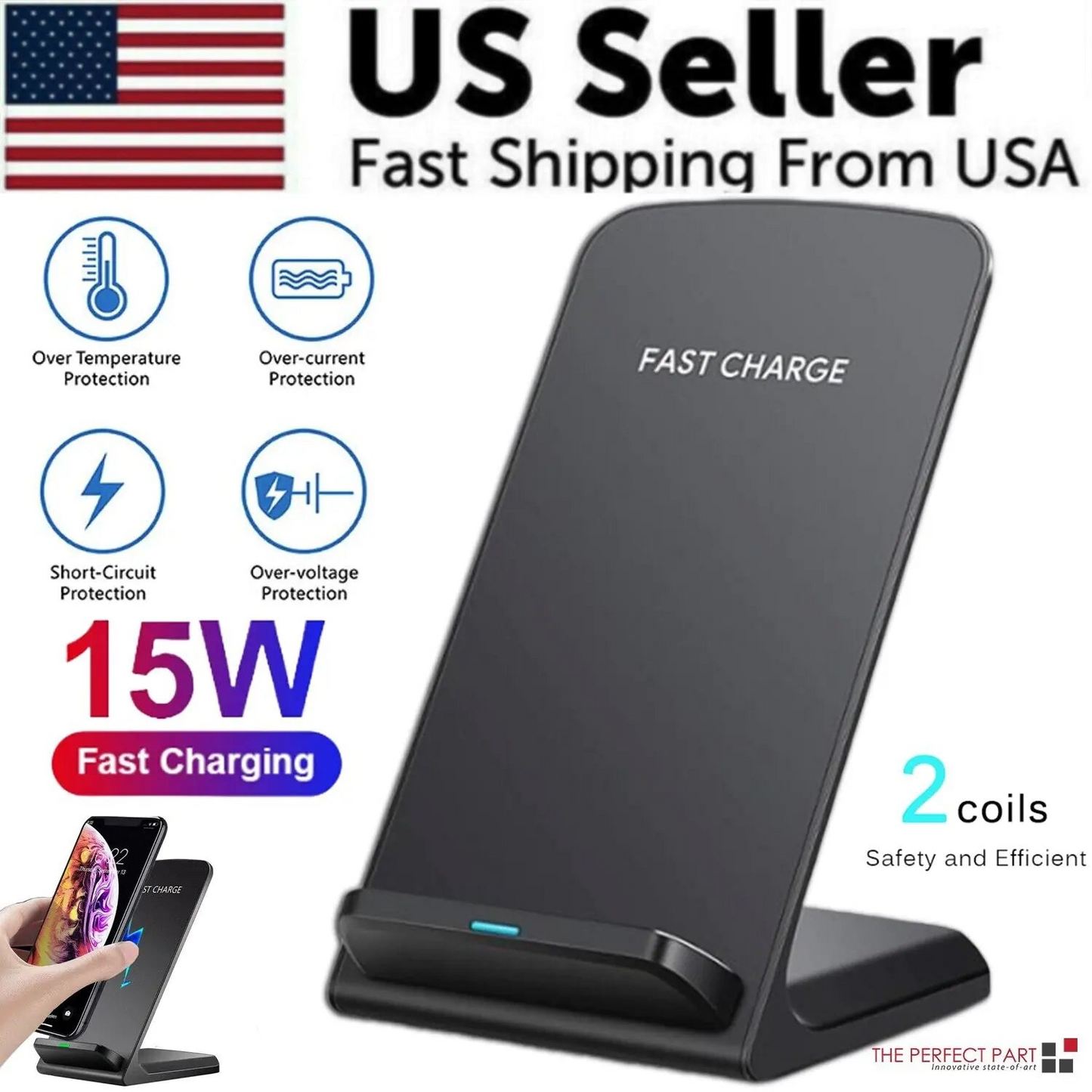 Qi Wireless Fast Charger Charging Pad Stand Dock For Samsung Galaxy & iPhones