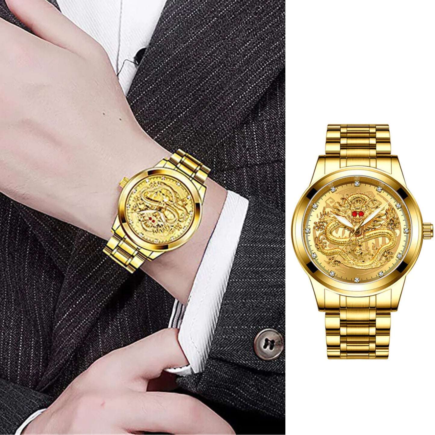 Business Gift Waterproof Gold Men's Diamond Quartz Watch