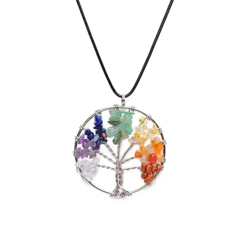 7 Chakra Tree of Life Pendant Necklace - Natural Gemstone Healing Crystals