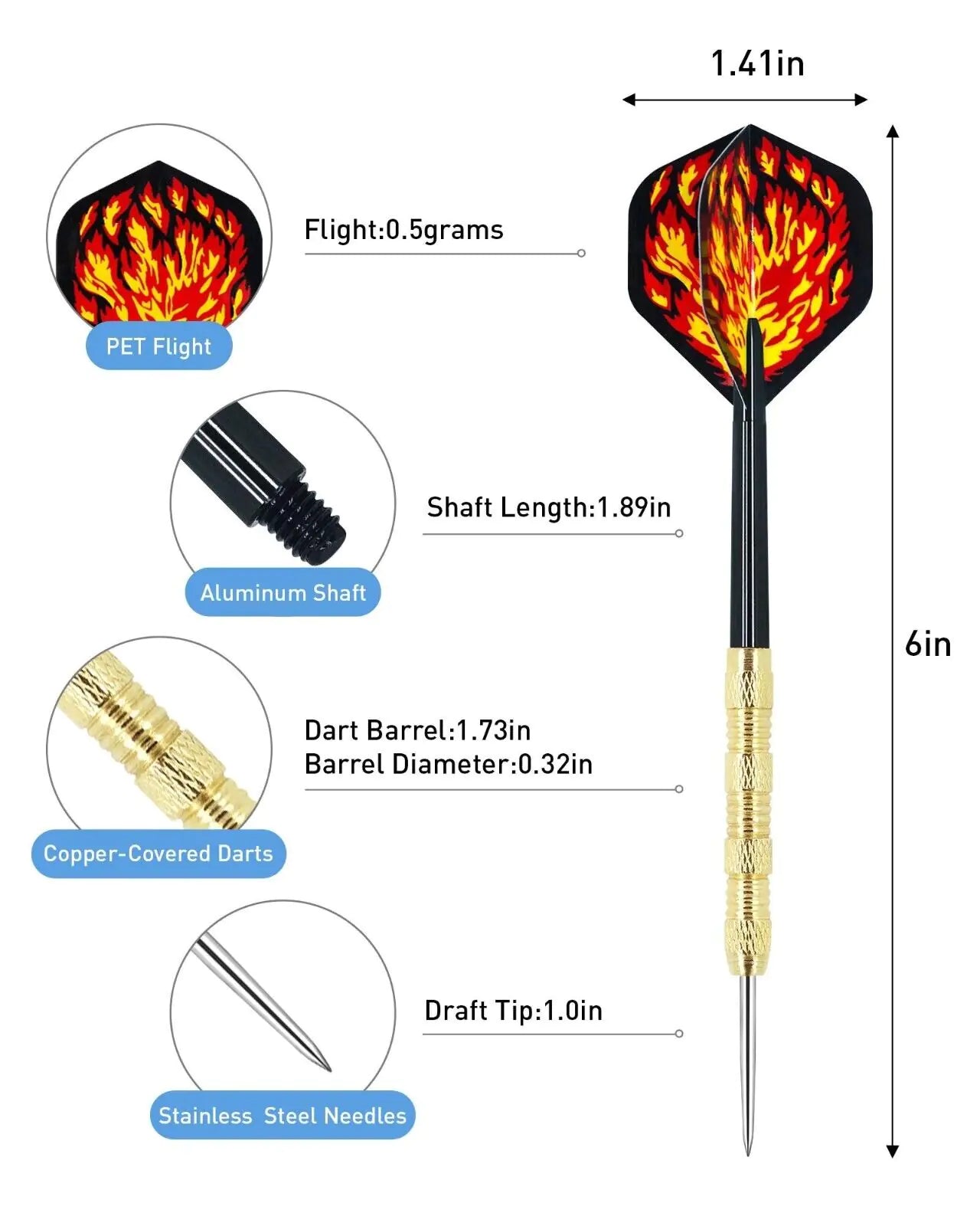 5 Set Professional Steel Tip Darts with Slim Barrels & Flights