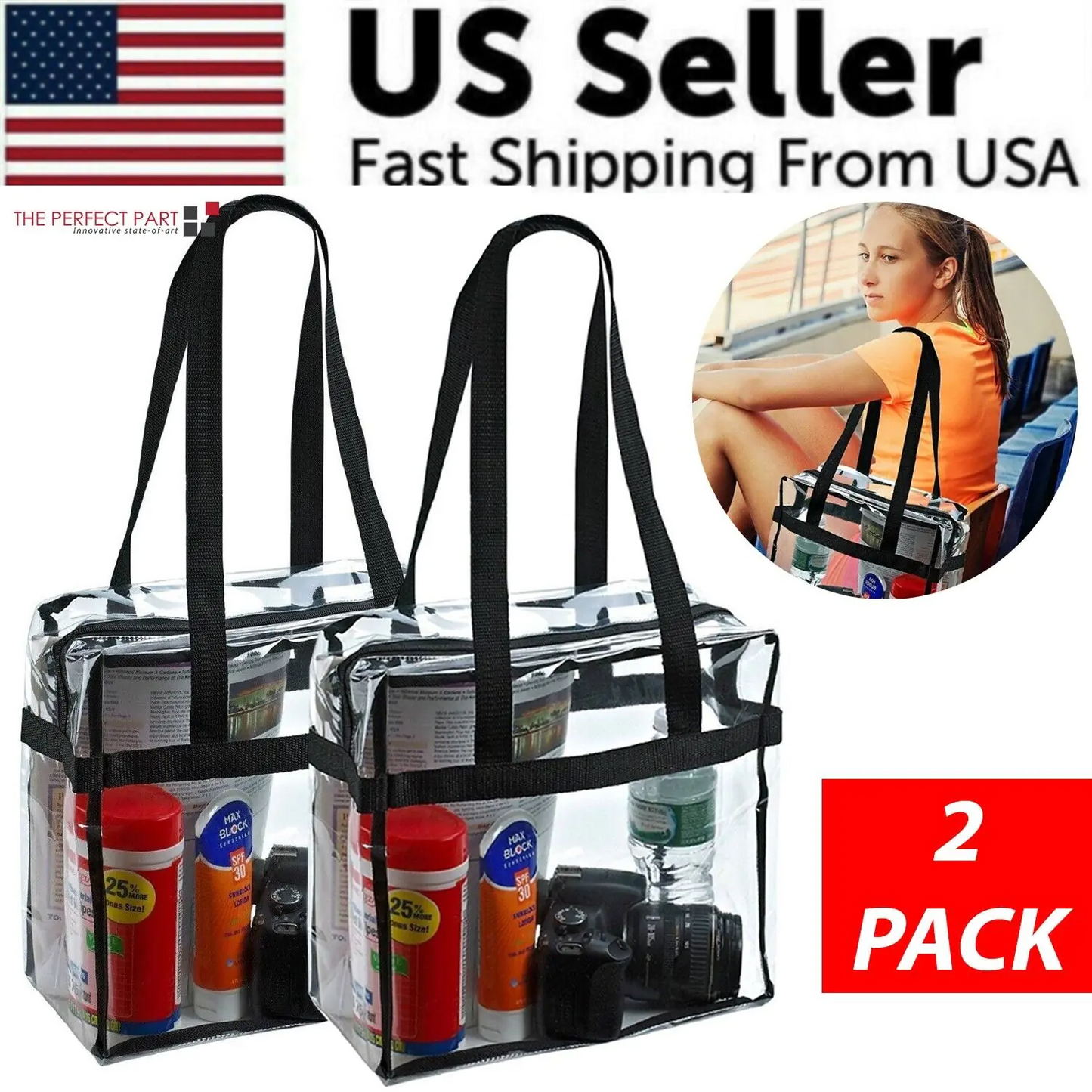 2x Clear PVC Tote Bags – Stadium-Ready & Stylish