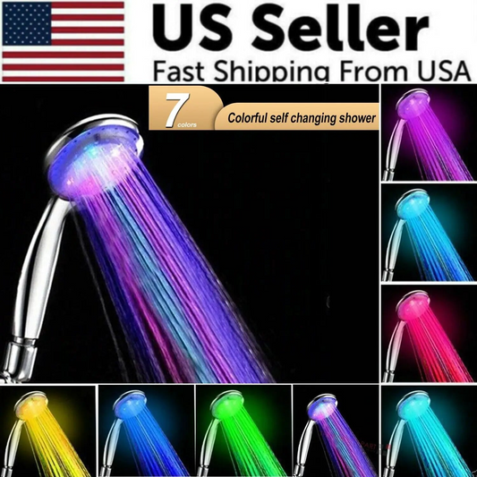 Handheld 7 Color Changing LED Light Water Bathroom Shower Head Glow