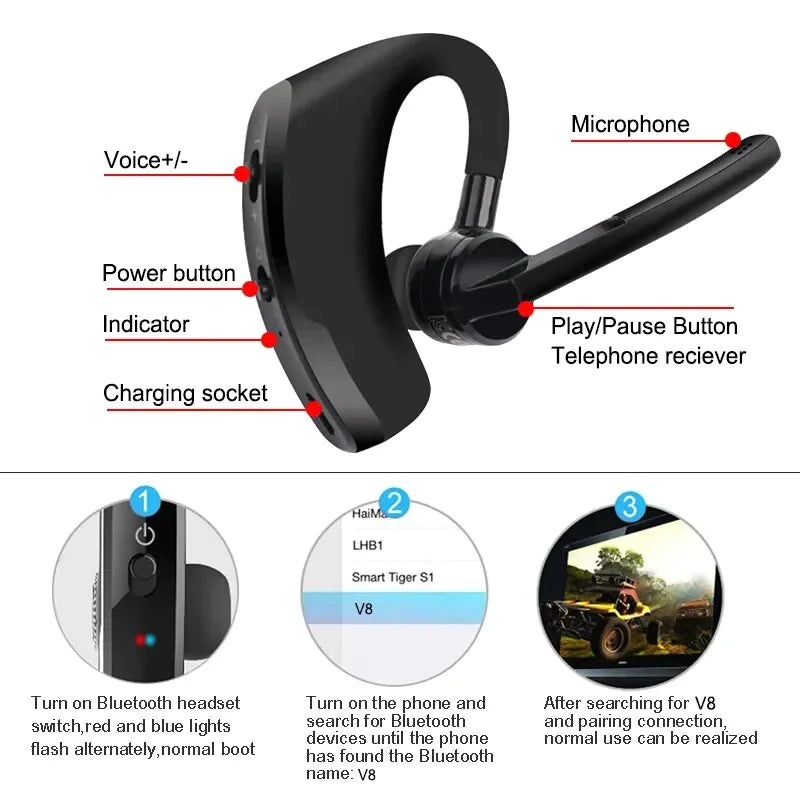 Bluetooth Earpiece Wireless Headset Noise Cancelling Headphones for Drivers & Truckers