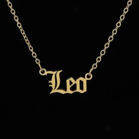 12 Zodiac Stainless Steel Pendant Necklace with Gold Chain