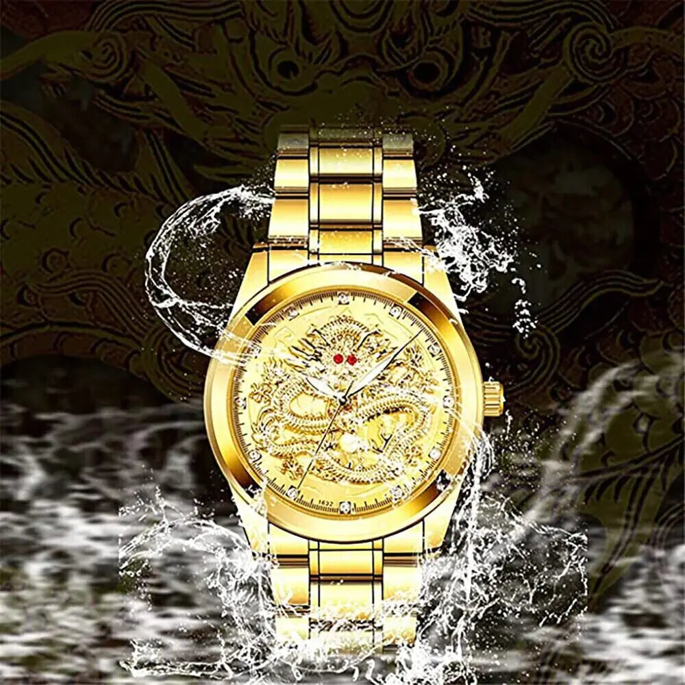 Business Gift Waterproof Gold Men's Diamond Quartz Watch