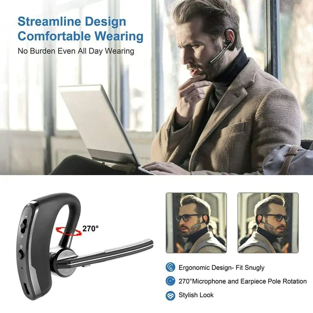 Bluetooth Earpiece Wireless Headset Noise Cancelling Headphones for Drivers & Truckers